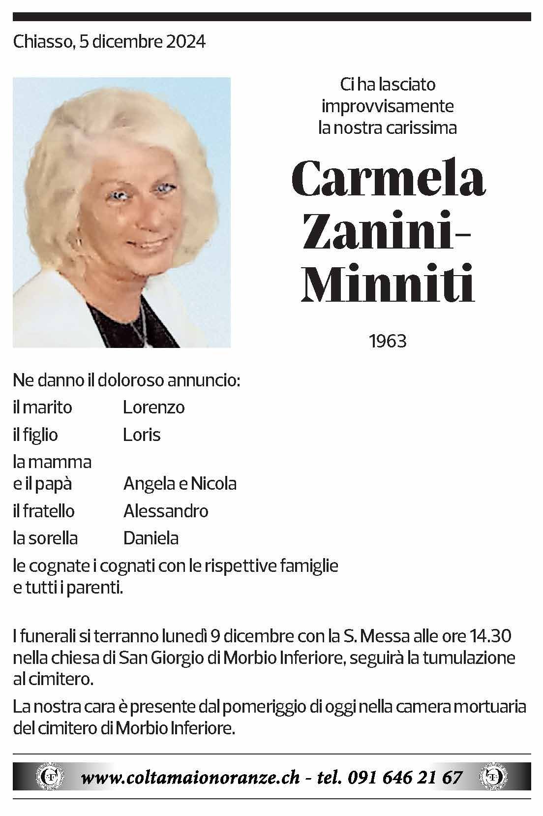 Annuncio funebre Carmela Zanini-minniti