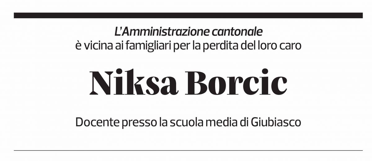 Annuncio funebre Niksa Borcic