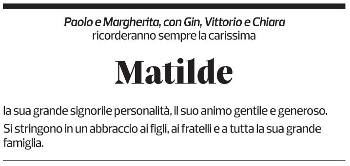 Annuncio funebre Matilde Bonetti Soldati