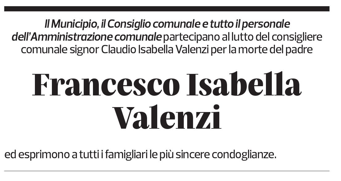 Annuncio funebre Francesco Isabella Valenzi