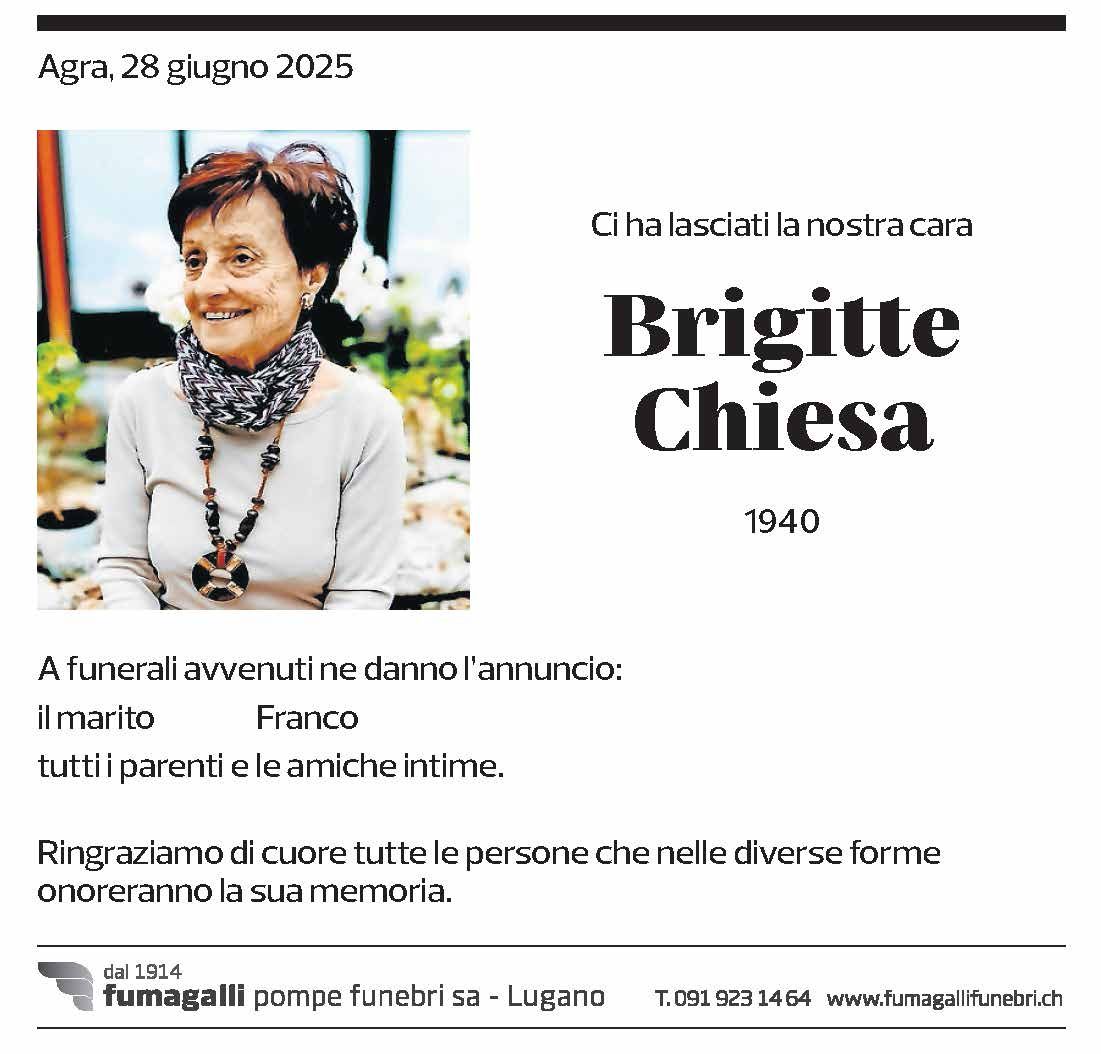 Annuncio funebre Brigitte Chiesa