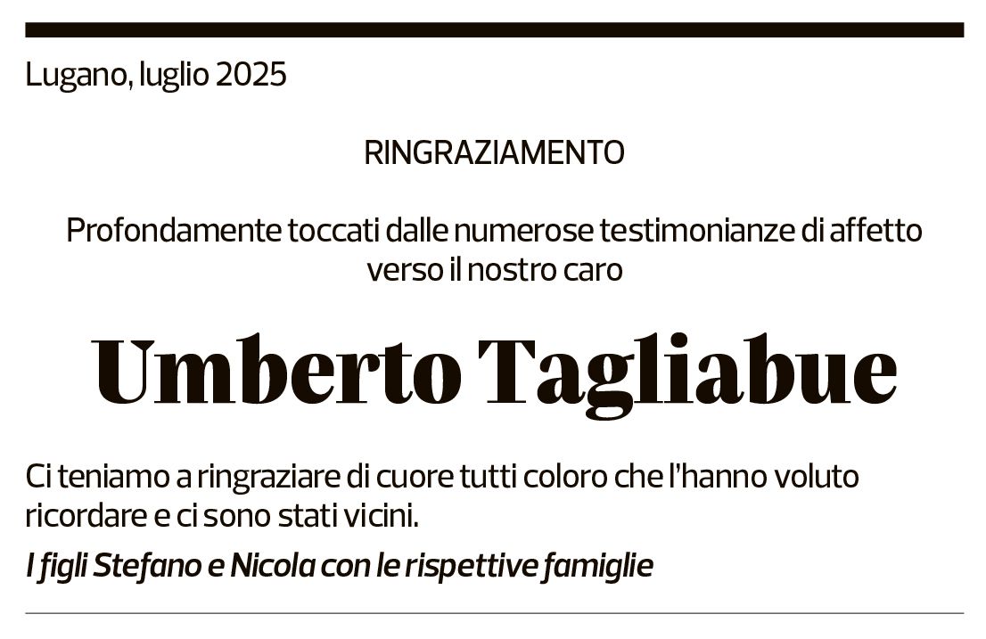 Annuncio funebre Umberto Tagliabue