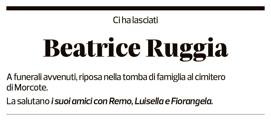 Annuncio funebre Beatrice Ruggia