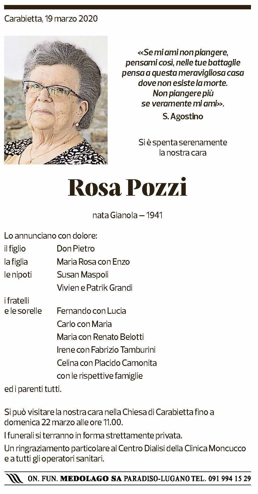 Annuncio funebre Rosa Pozzi