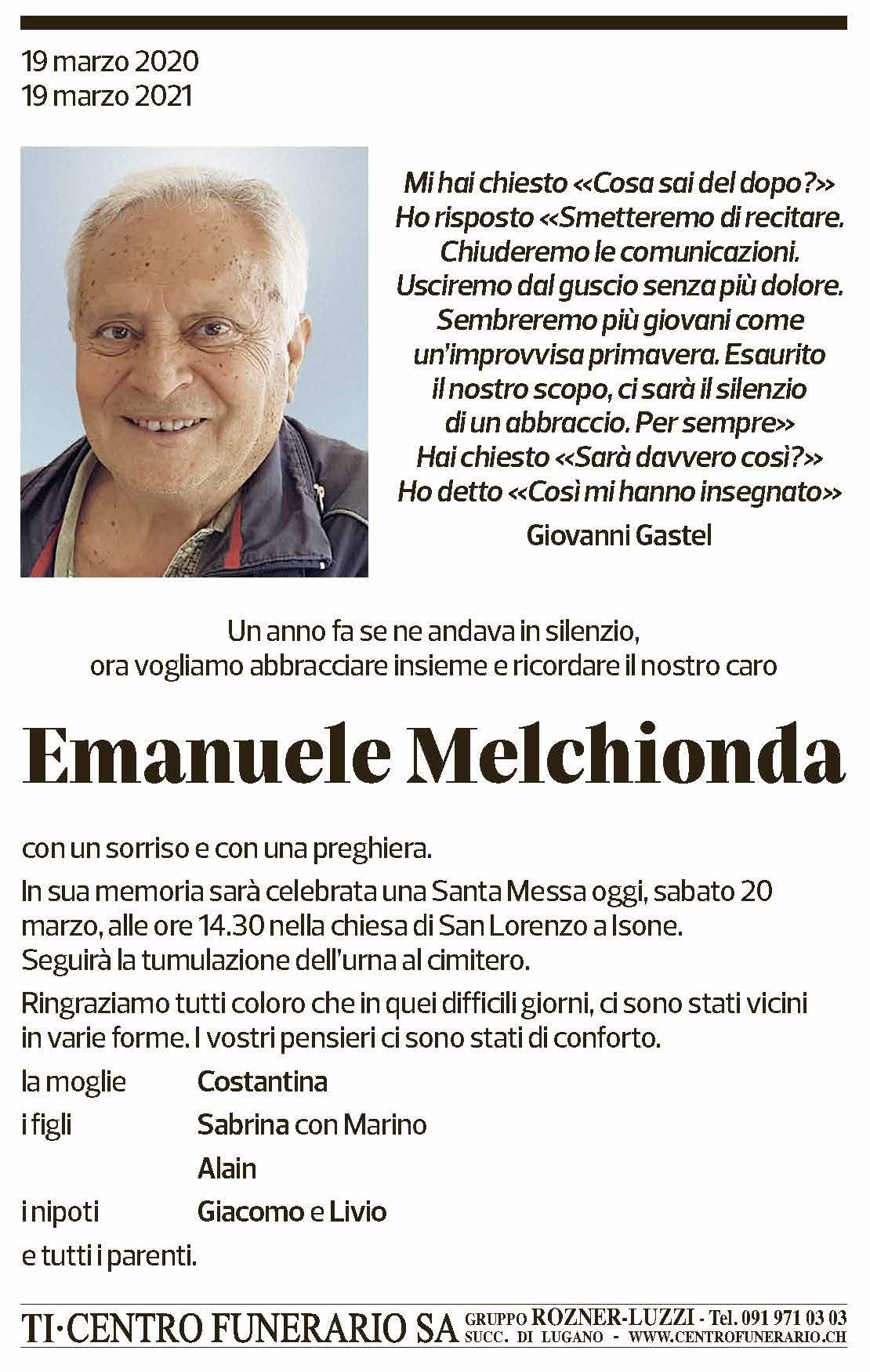 Annuncio funebre Emanuele Melchionda