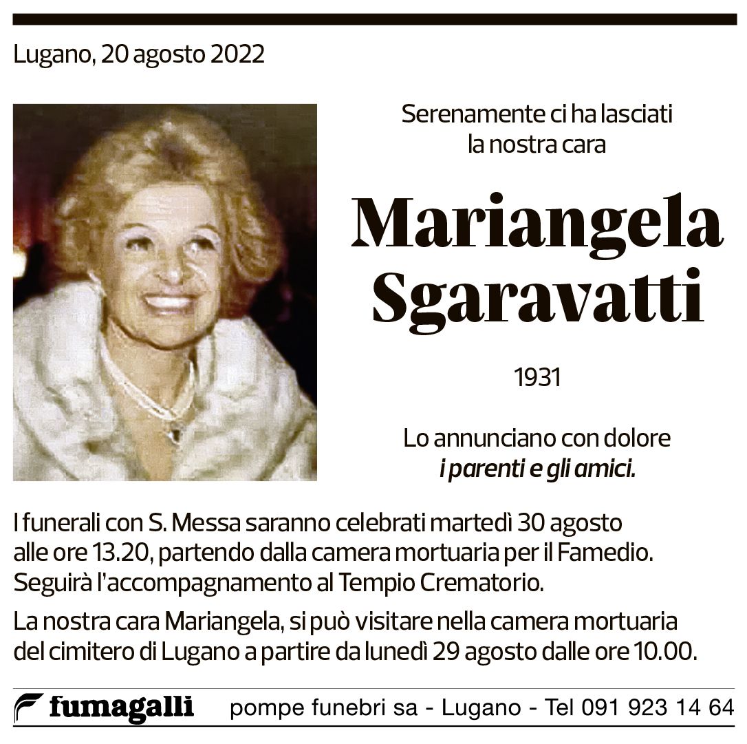 Annuncio funebre Mariangela Sgaravatti