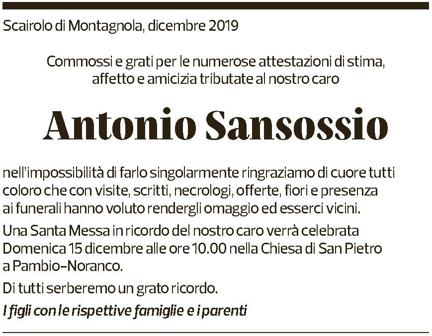 Annuncio funebre Antonio Sansossio