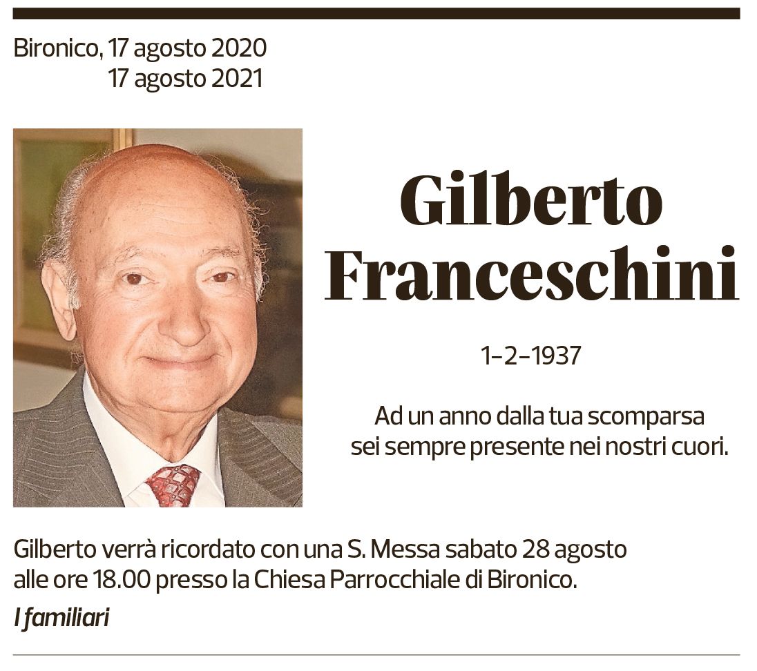 Annuncio funebre Gilberto Franceschini