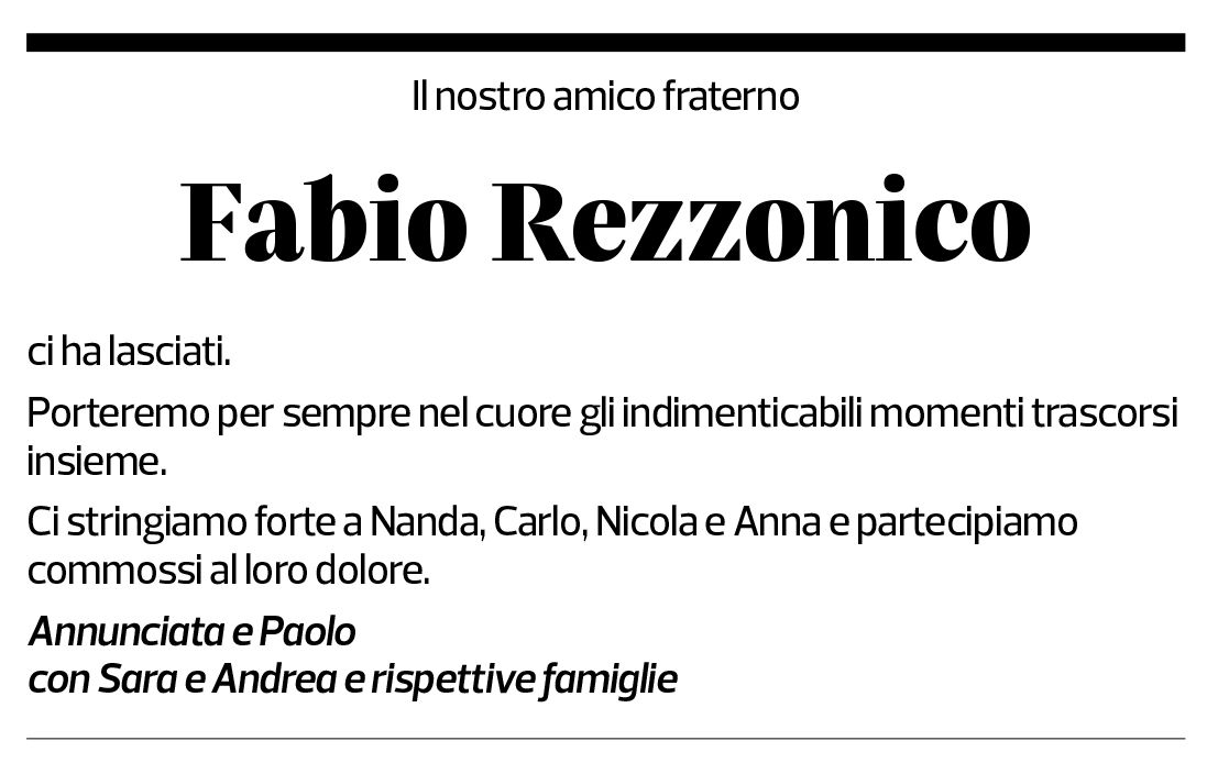 Annuncio funebre Fabio Rezzonico