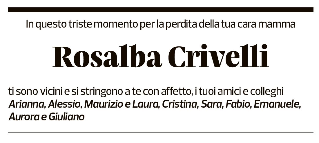 Annuncio funebre Rosalba Crivelli