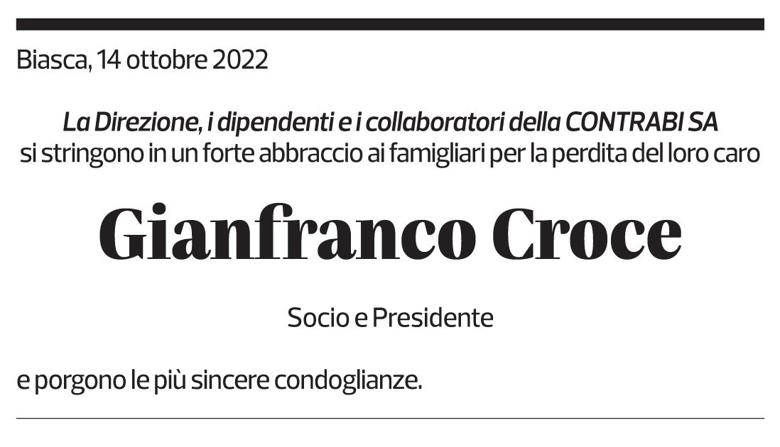 Annuncio funebre Gianfranco Croce