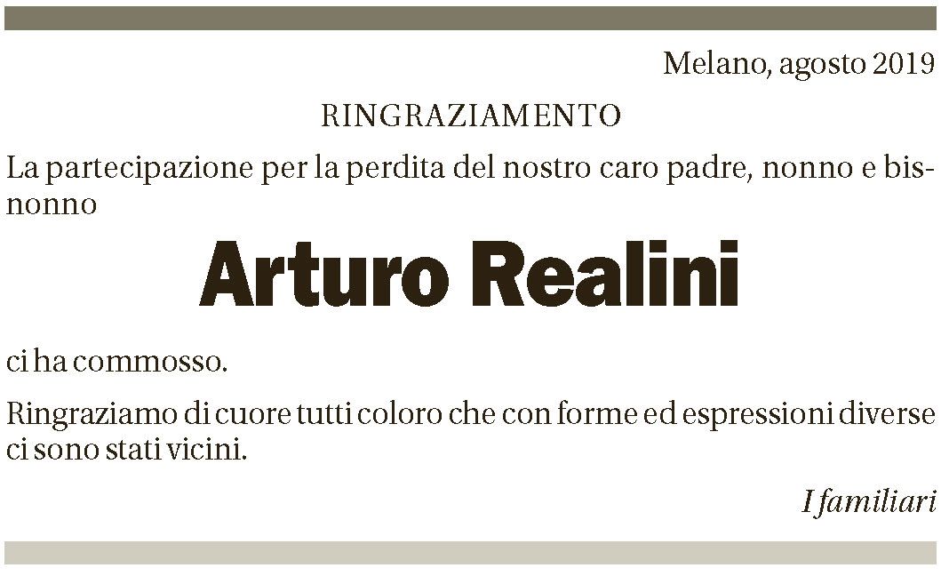 Annuncio funebre Arturo Realini
