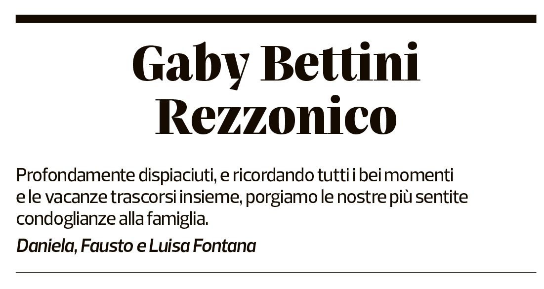 Annuncio funebre Gaby Bettini Rezzonico