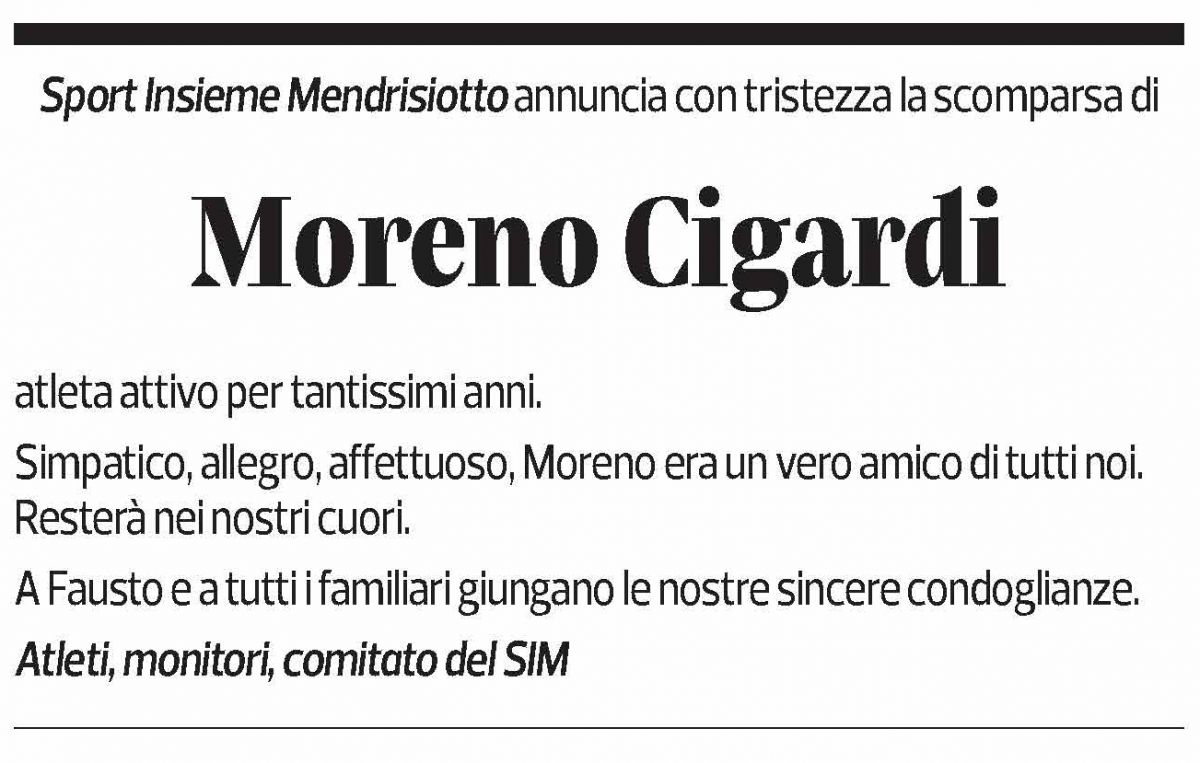 Annuncio funebre Moreno Cigardi