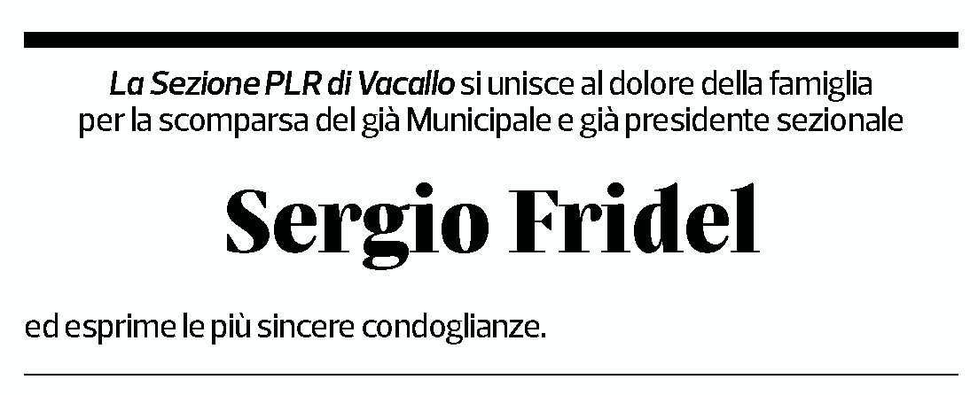 Annuncio funebre Sergio Fridel