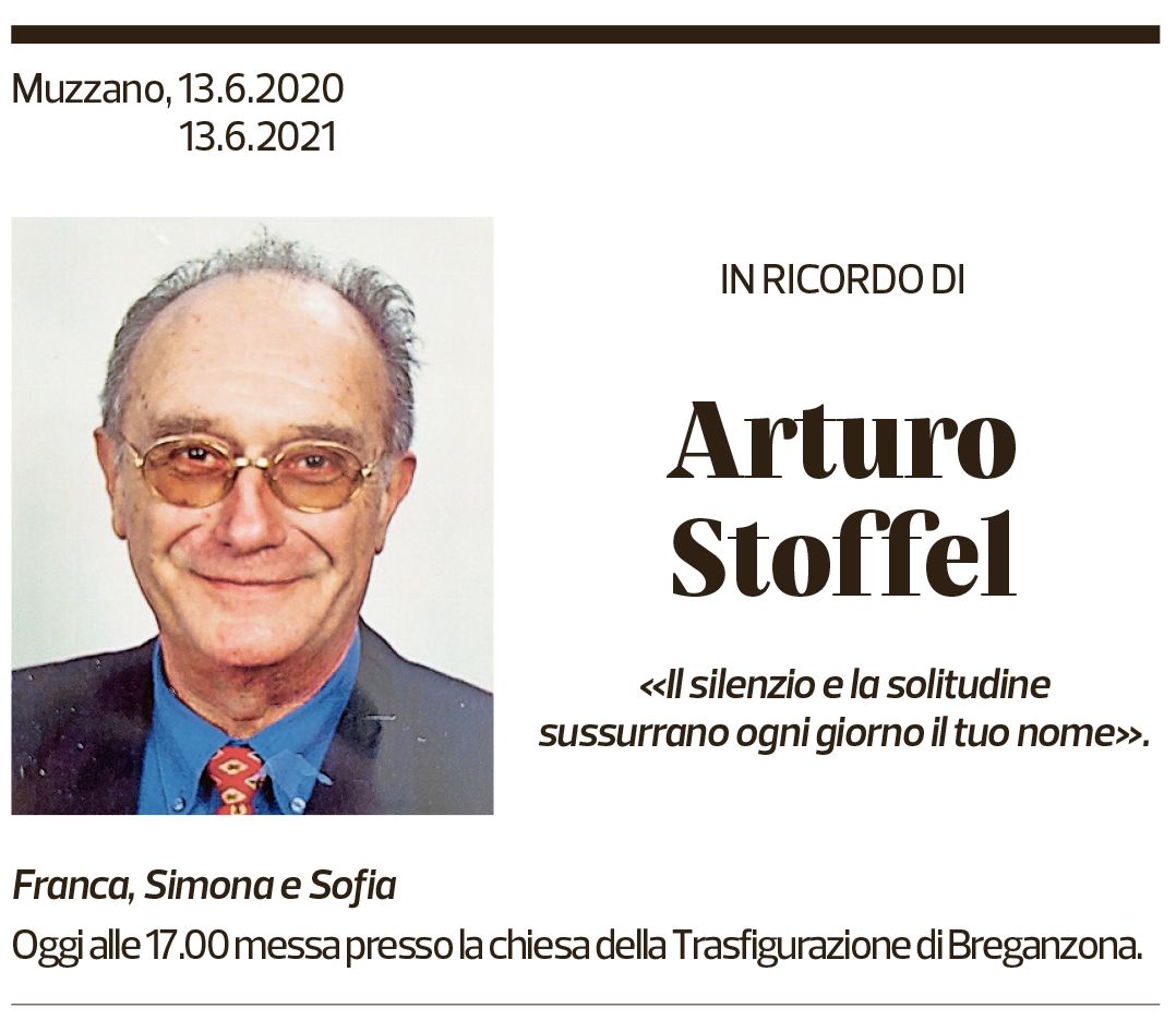 Annuncio funebre Arturo Stoffel