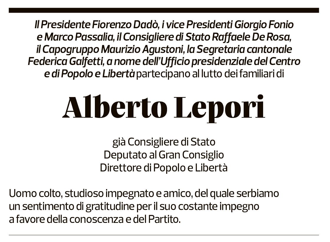 Annuncio funebre Alberto Lepori