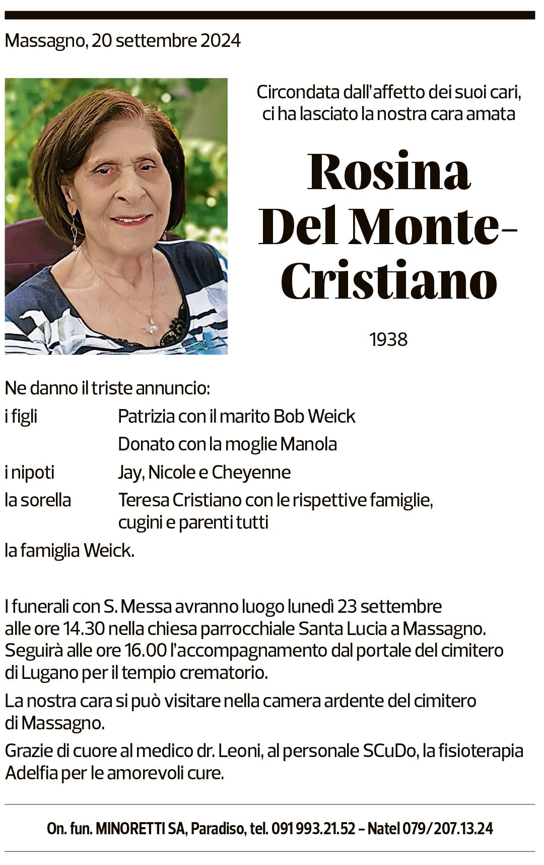 Annuncio funebre Rosina Del Monte-cristiano