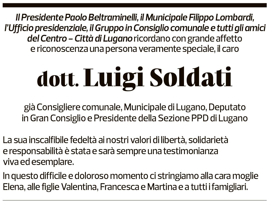 Annuncio funebre Luigi Soldati