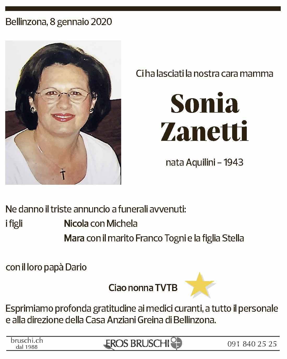 Annuncio funebre Sonia Zanetti