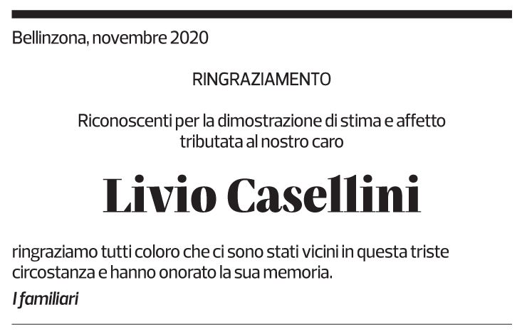 Annuncio funebre Livio Casellini