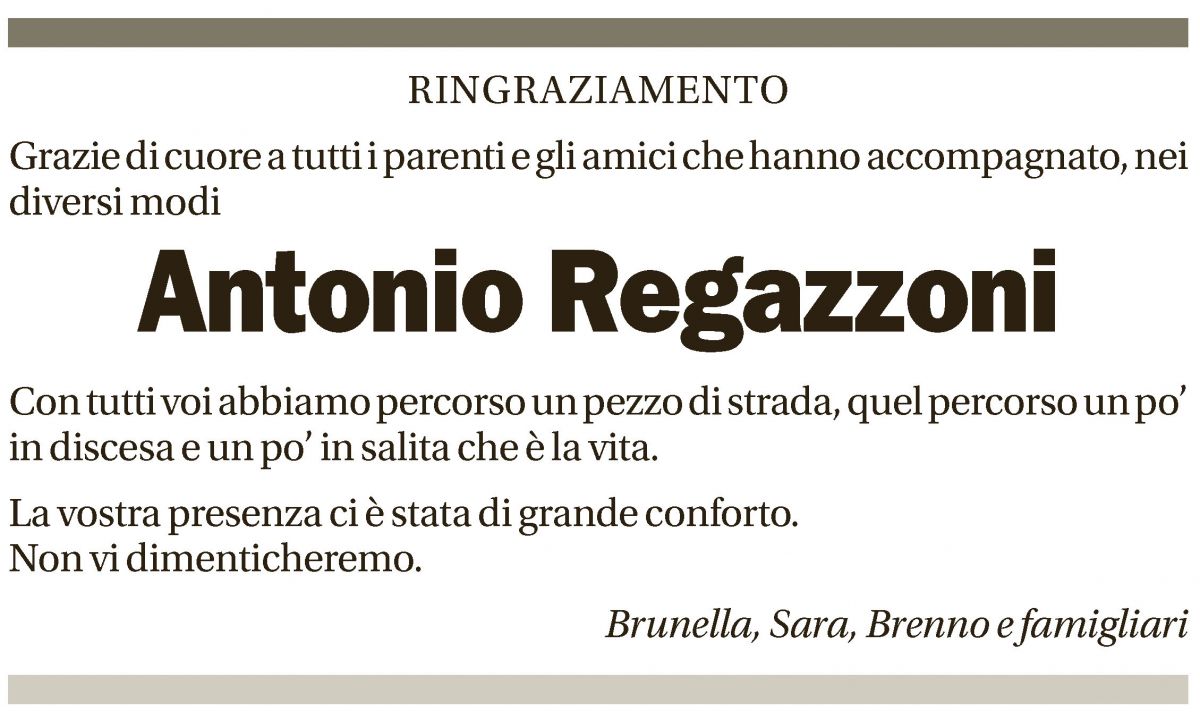 Annuncio funebre Antonio Regazzoni