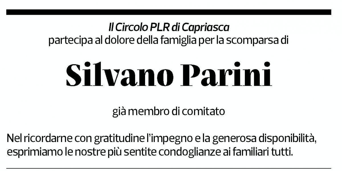 Annuncio funebre Silvano Parini