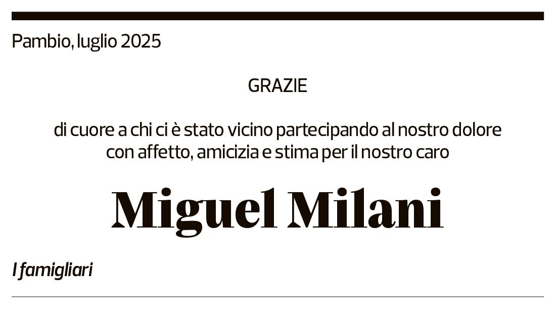 Annuncio funebre Miguel Milani