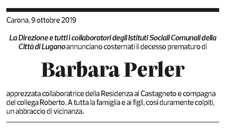 Annuncio funebre Barbara Perler