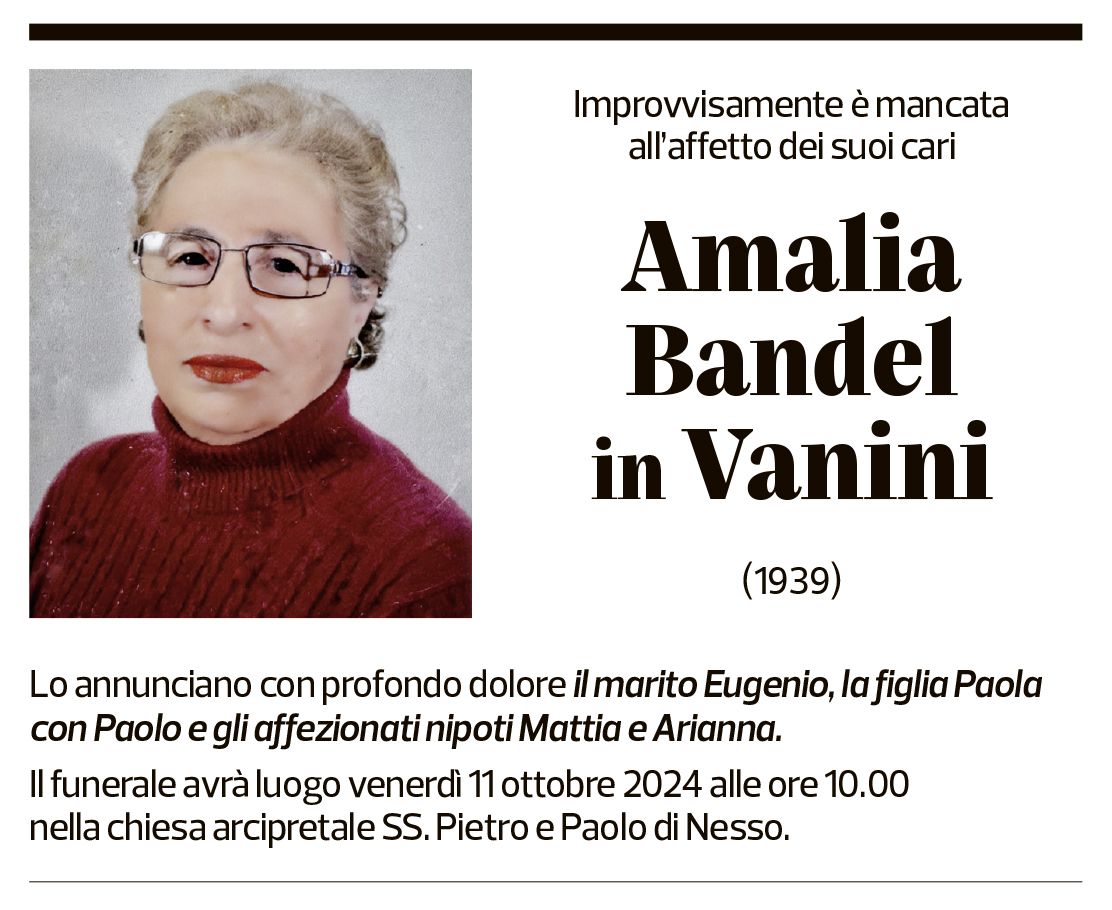 Annuncio funebre Amalia Bandel Vanini