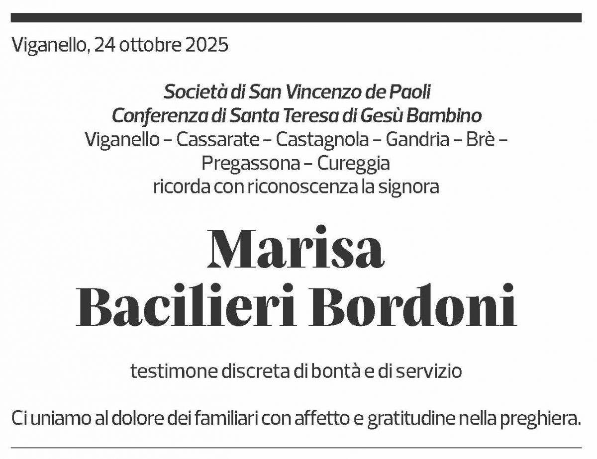 Annuncio funebre Marisa Bacilieri Bordoni