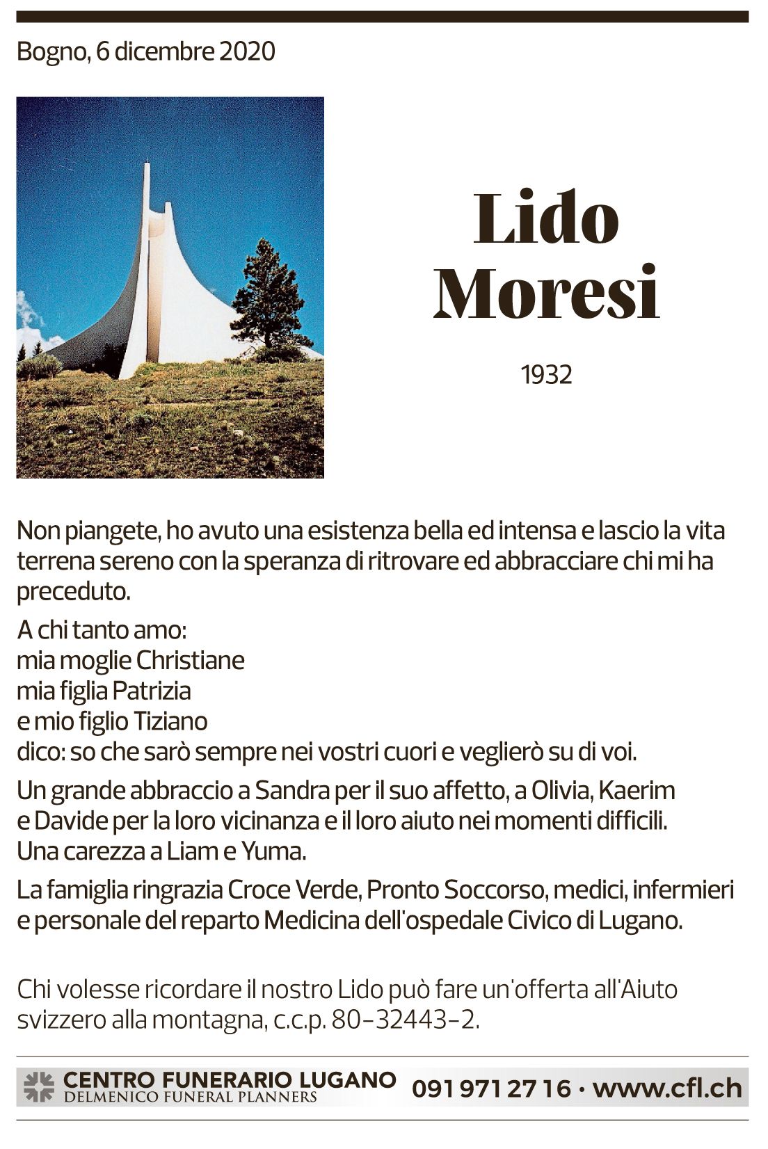 Annuncio funebre Lido Moresi