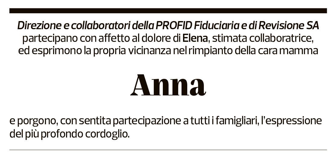 Annuncio funebre Anna Stäger