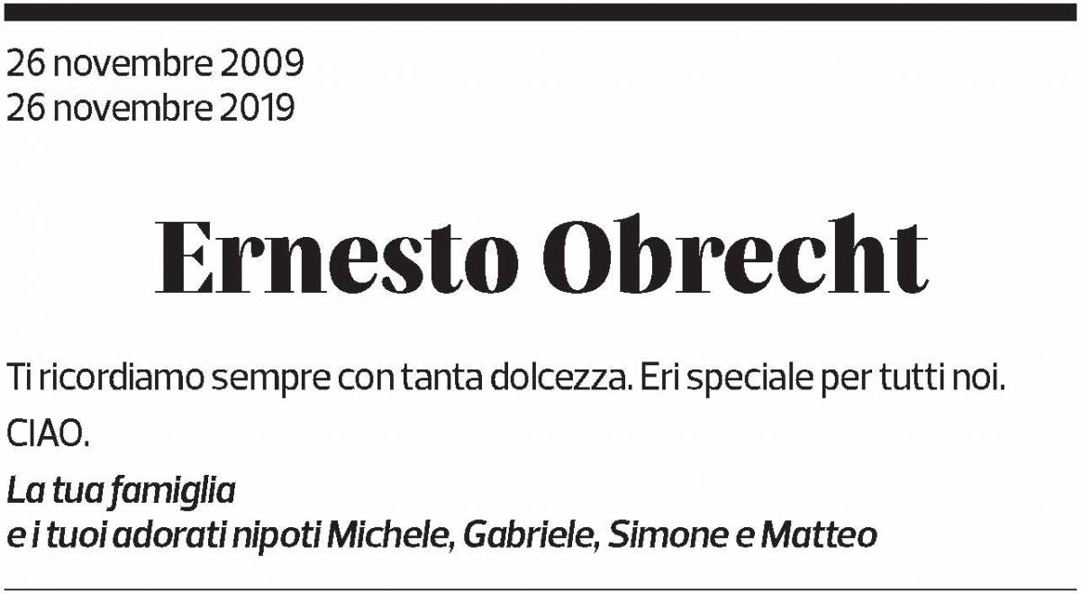 Annuncio funebre Ernesto Obrecht