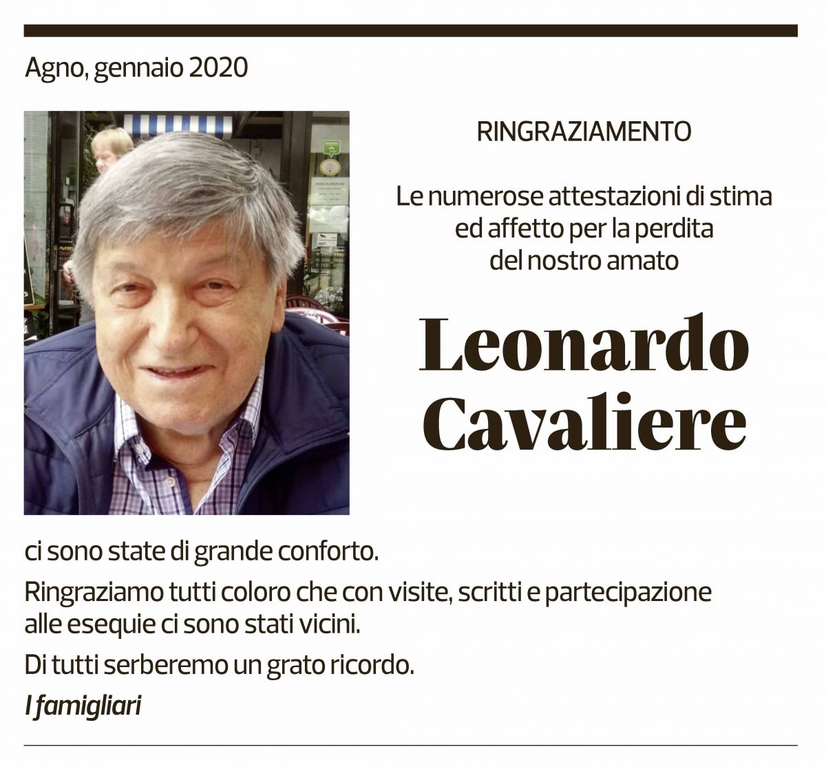 Annuncio funebre Leonardo Cavaliere