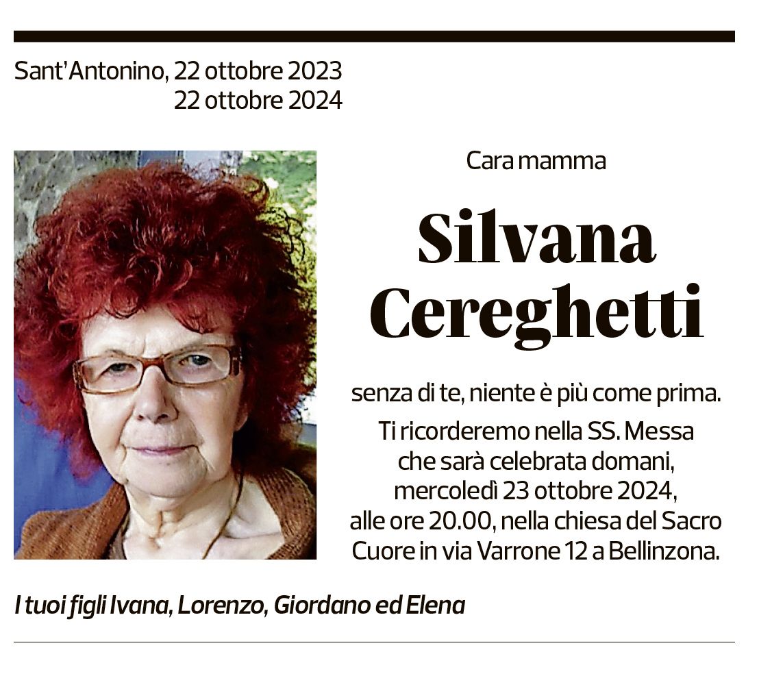 Annuncio funebre Silvana Cereghetti