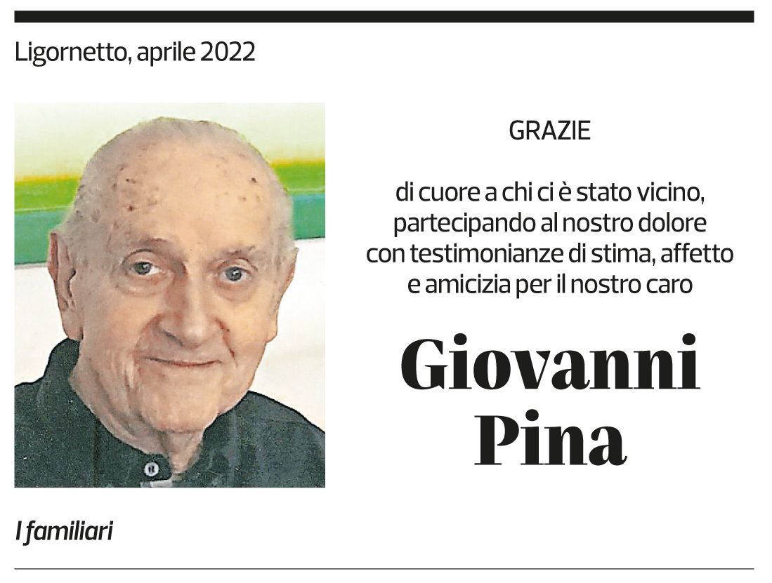 Annuncio funebre Giovanni Pina