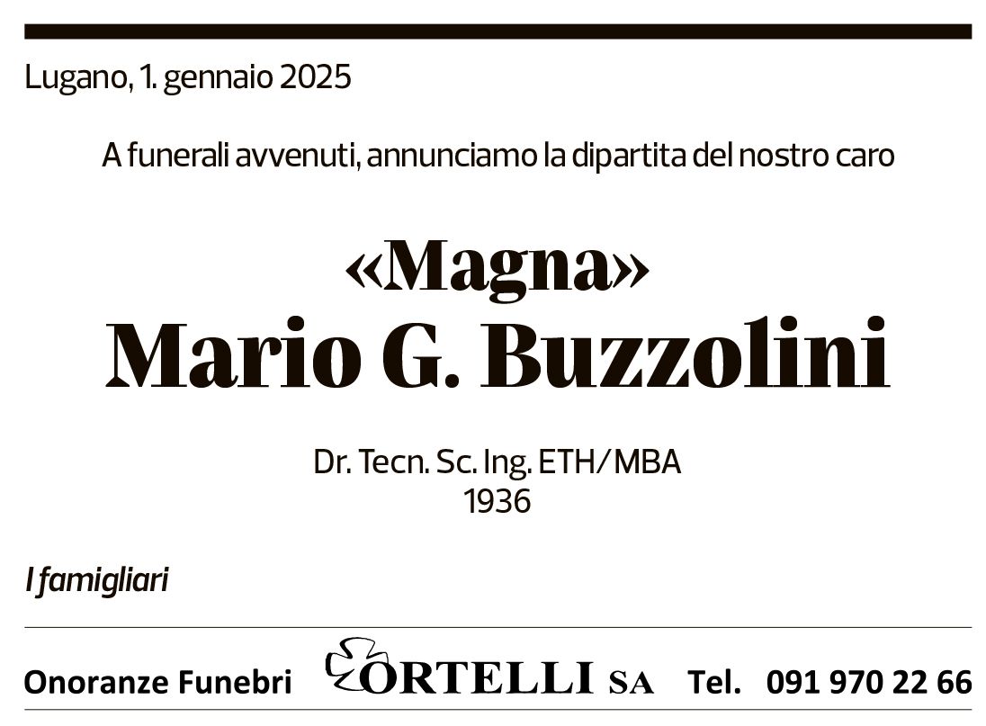 Annuncio funebre Mario G. Buzzolini