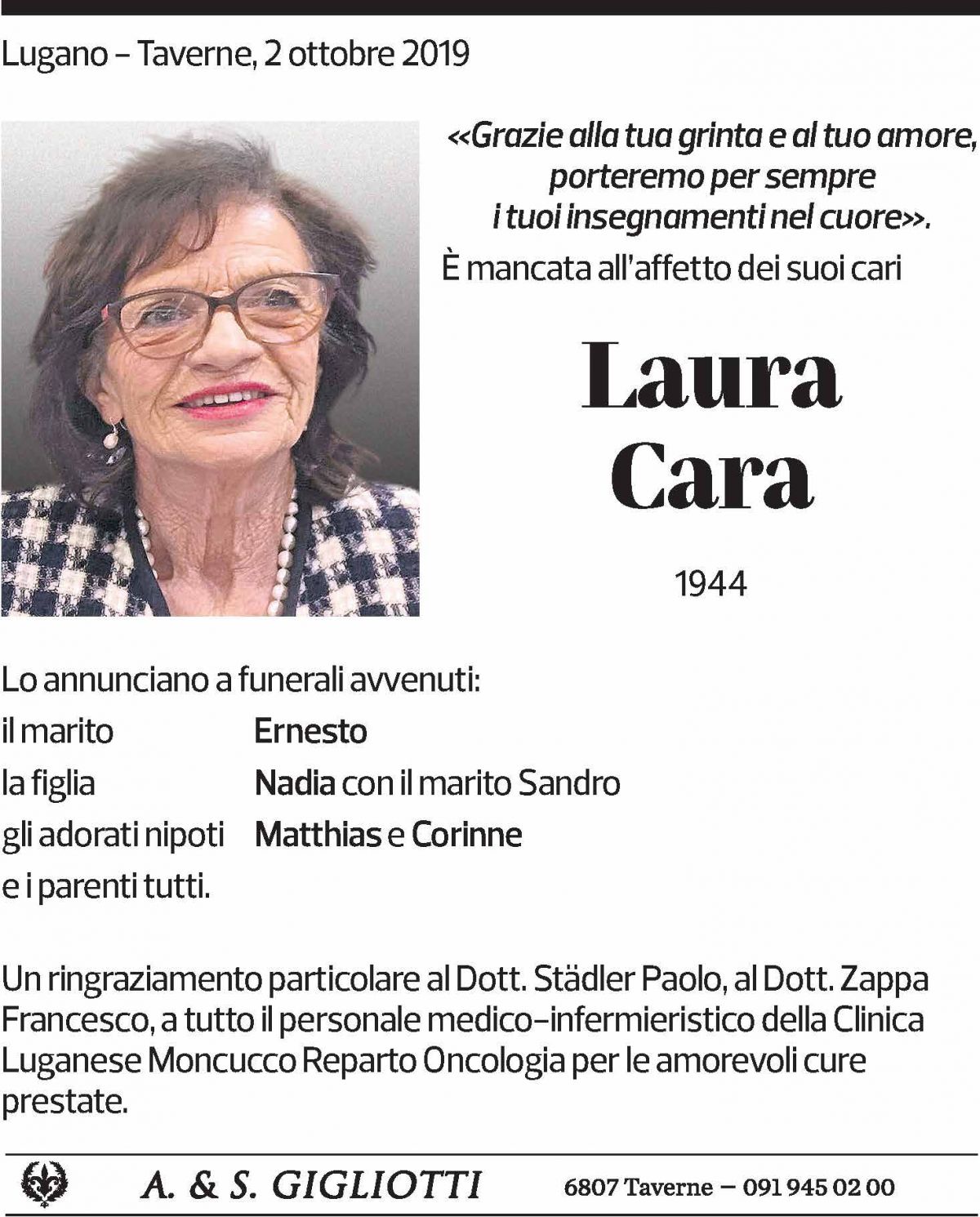 Annuncio funebre Laura Cara