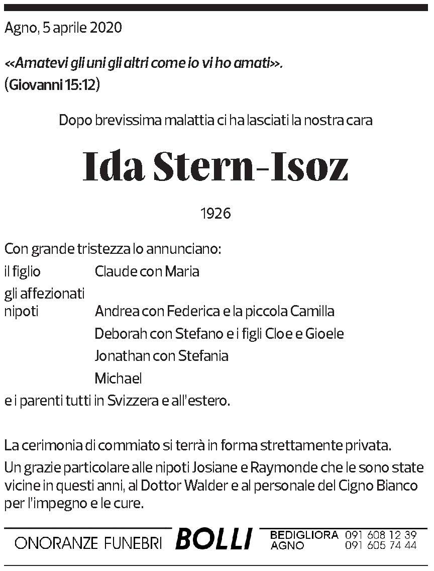 Annuncio funebre Ida Stern-isoz