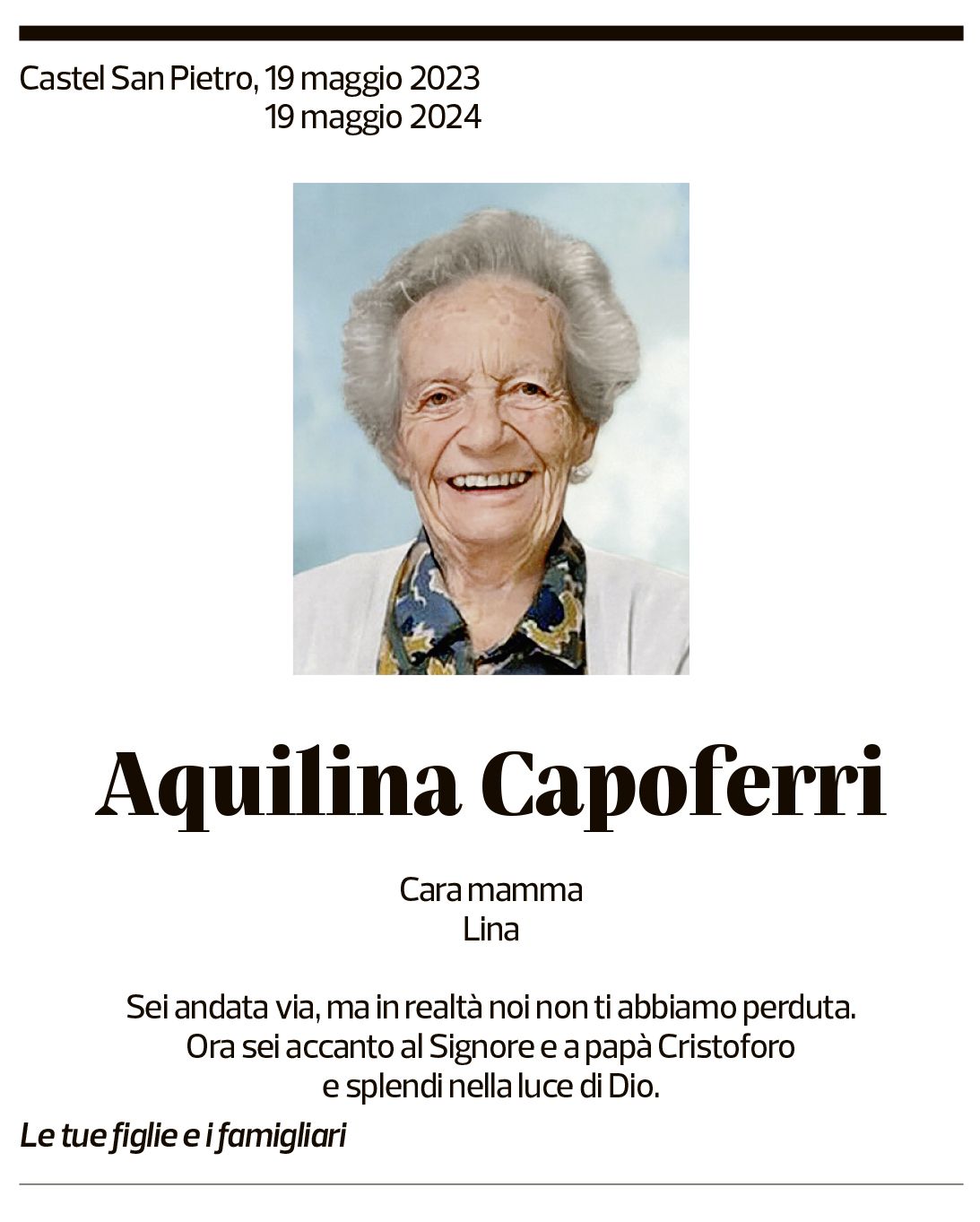 Annuncio funebre Aquilina Capoferri