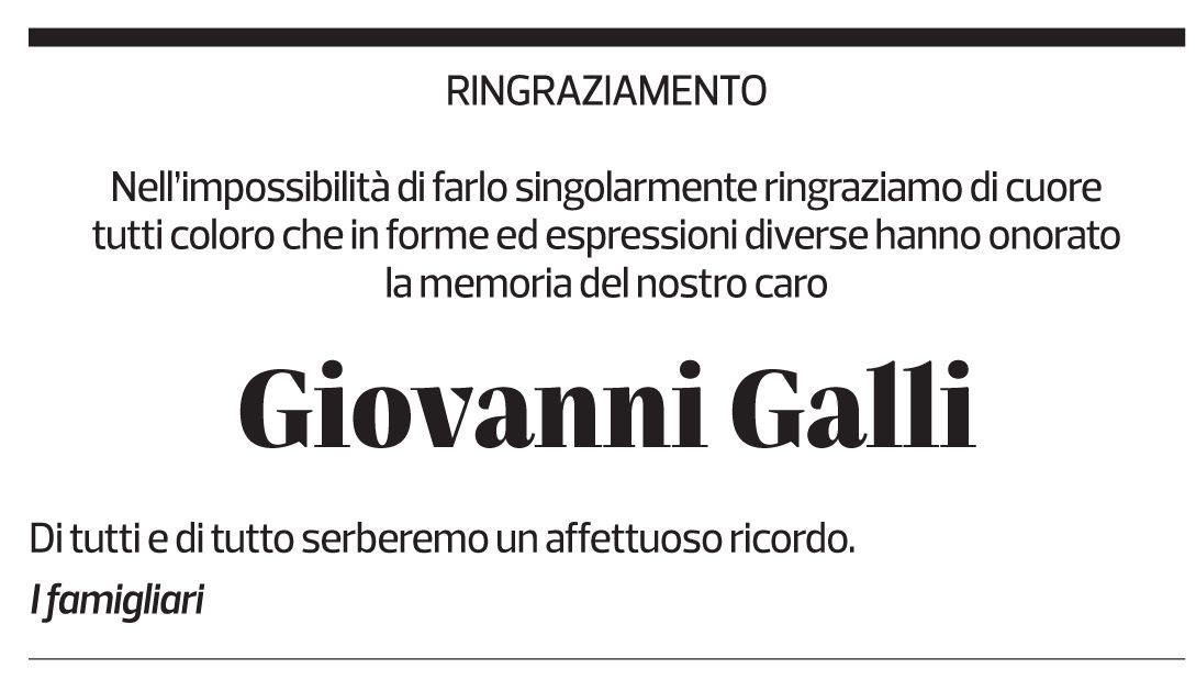 Annuncio funebre Giovanni Galli