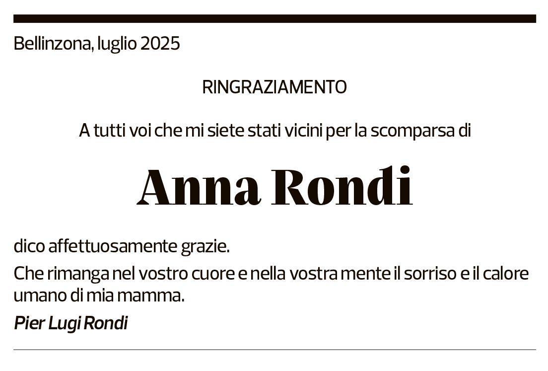 Annuncio funebre Anna Rondi