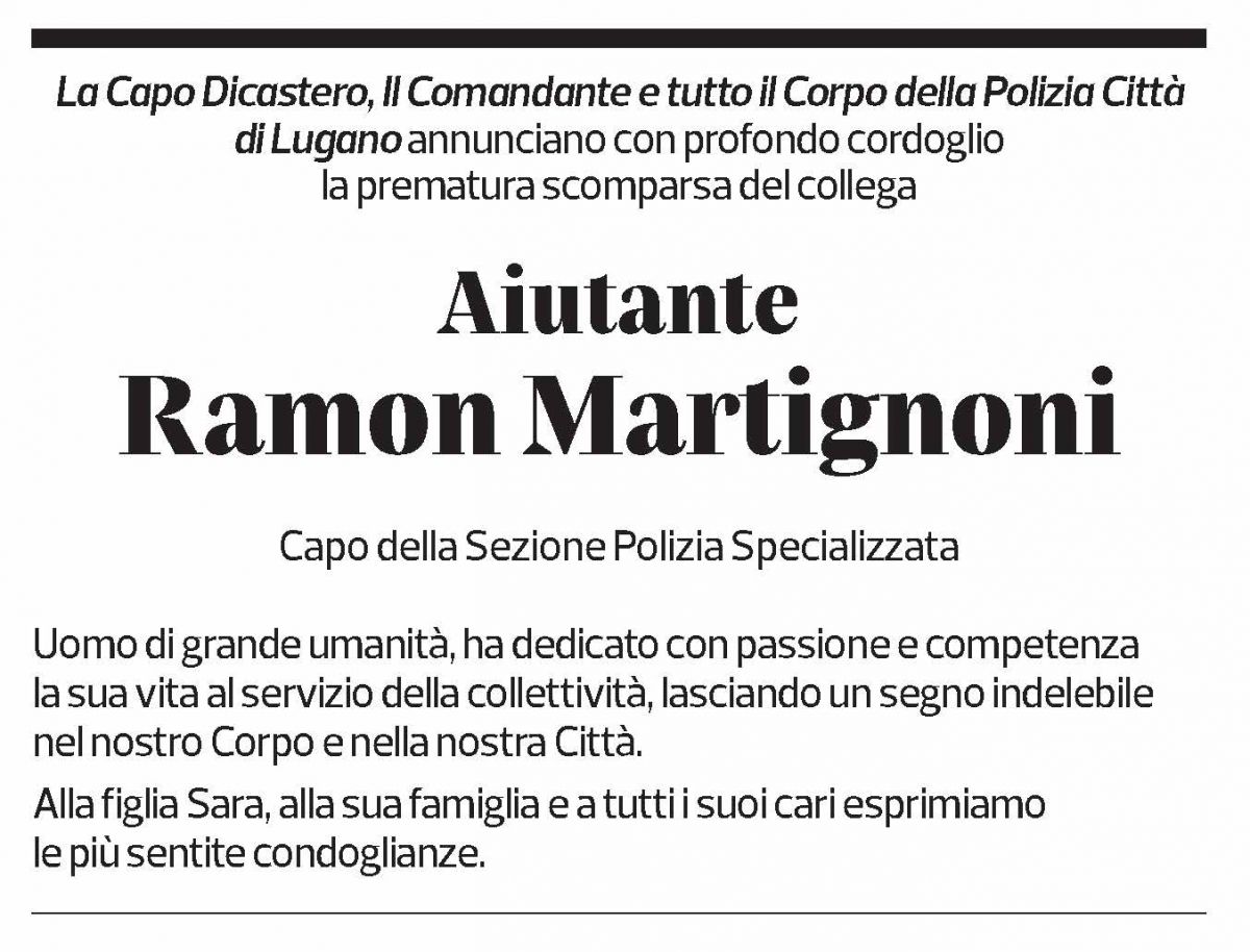 Annuncio funebre Ramon Martignoni