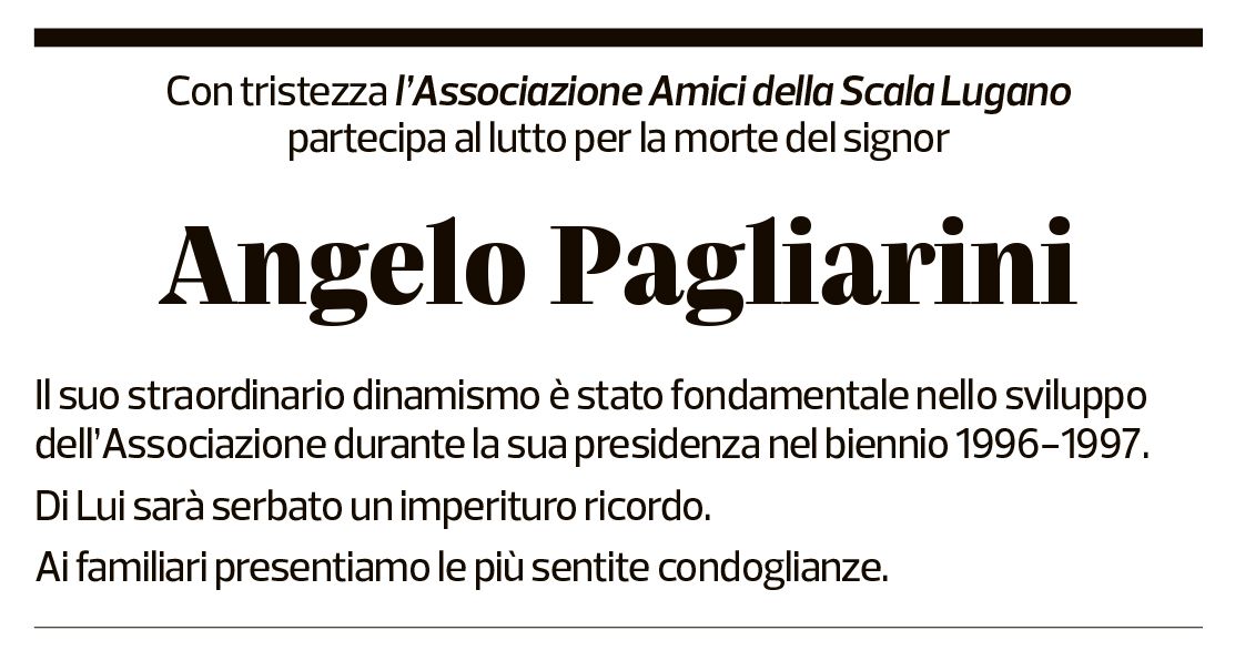 Annuncio funebre Angelo Pagliarini