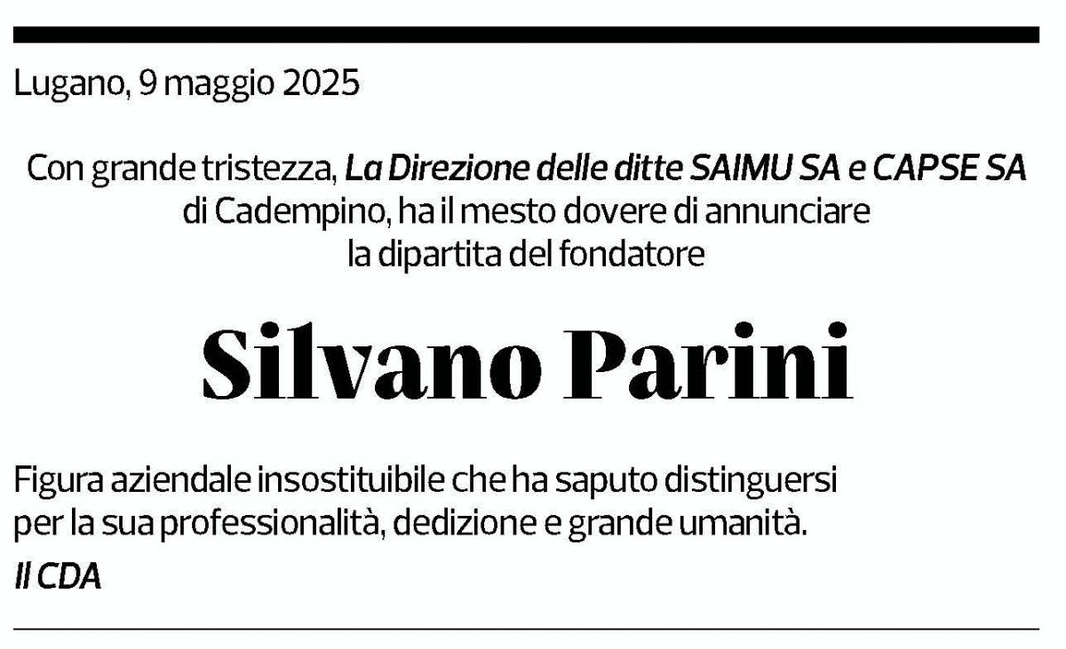 Annuncio funebre Silvano Parini