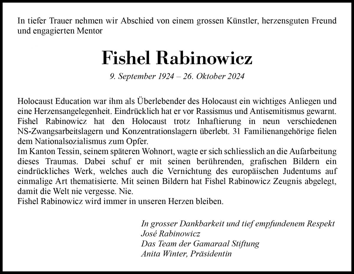 Annuncio funebre Fishel Rabinowicz