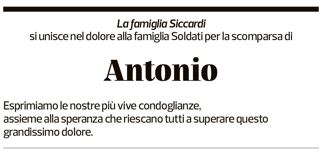 Annuncio funebre Antonio Soldati