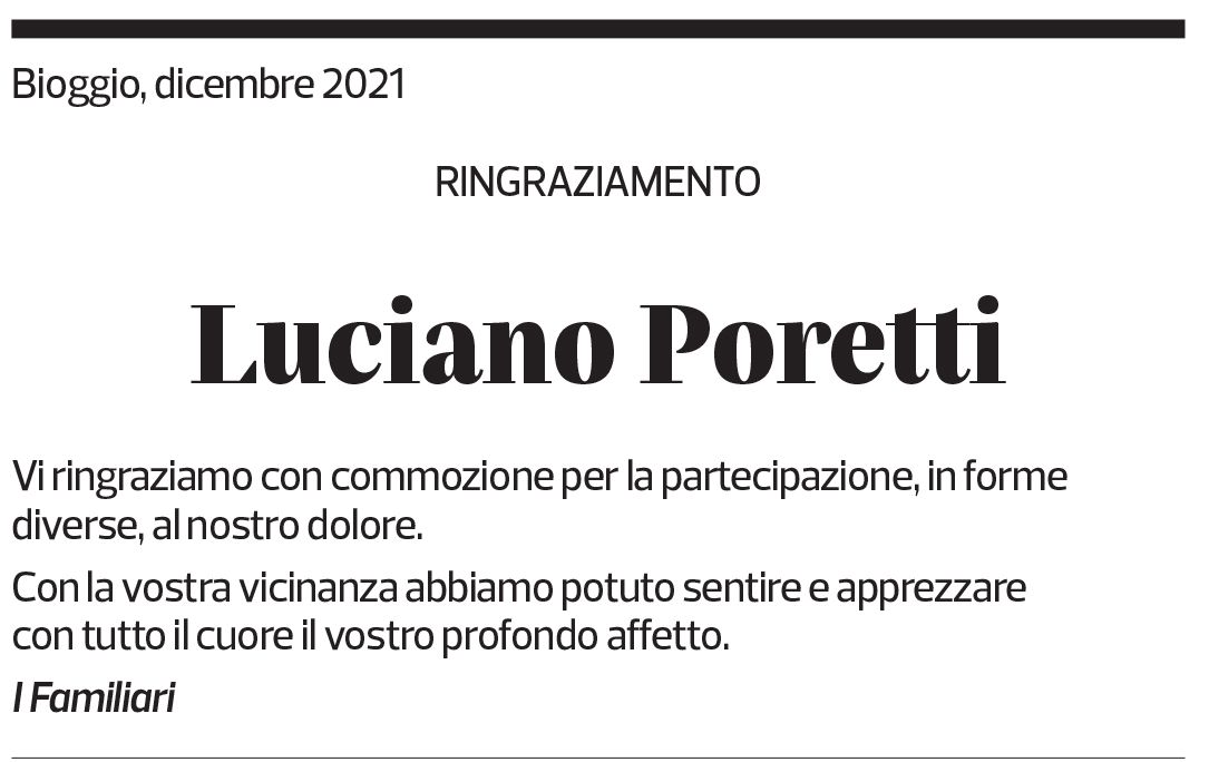 Annuncio funebre Luciano Poretti