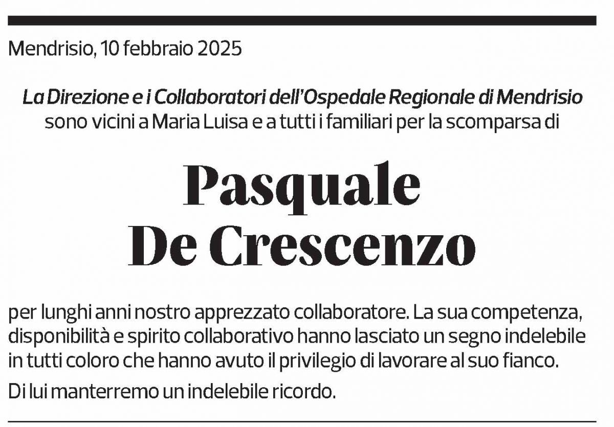 Annuncio funebre Pasquale De Crescenzo